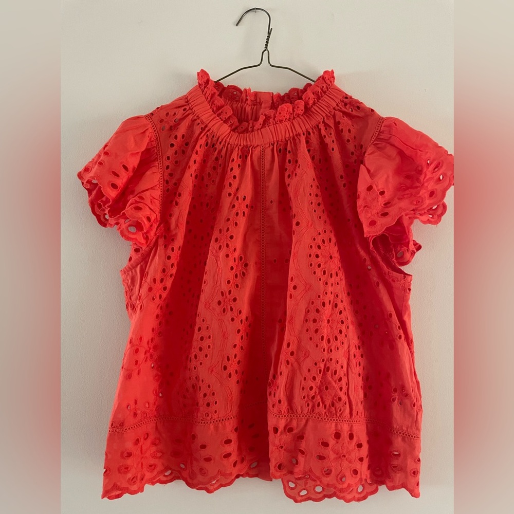 Jennifer&Grace Eyelet Ruffle Short Sleeve Top NWT